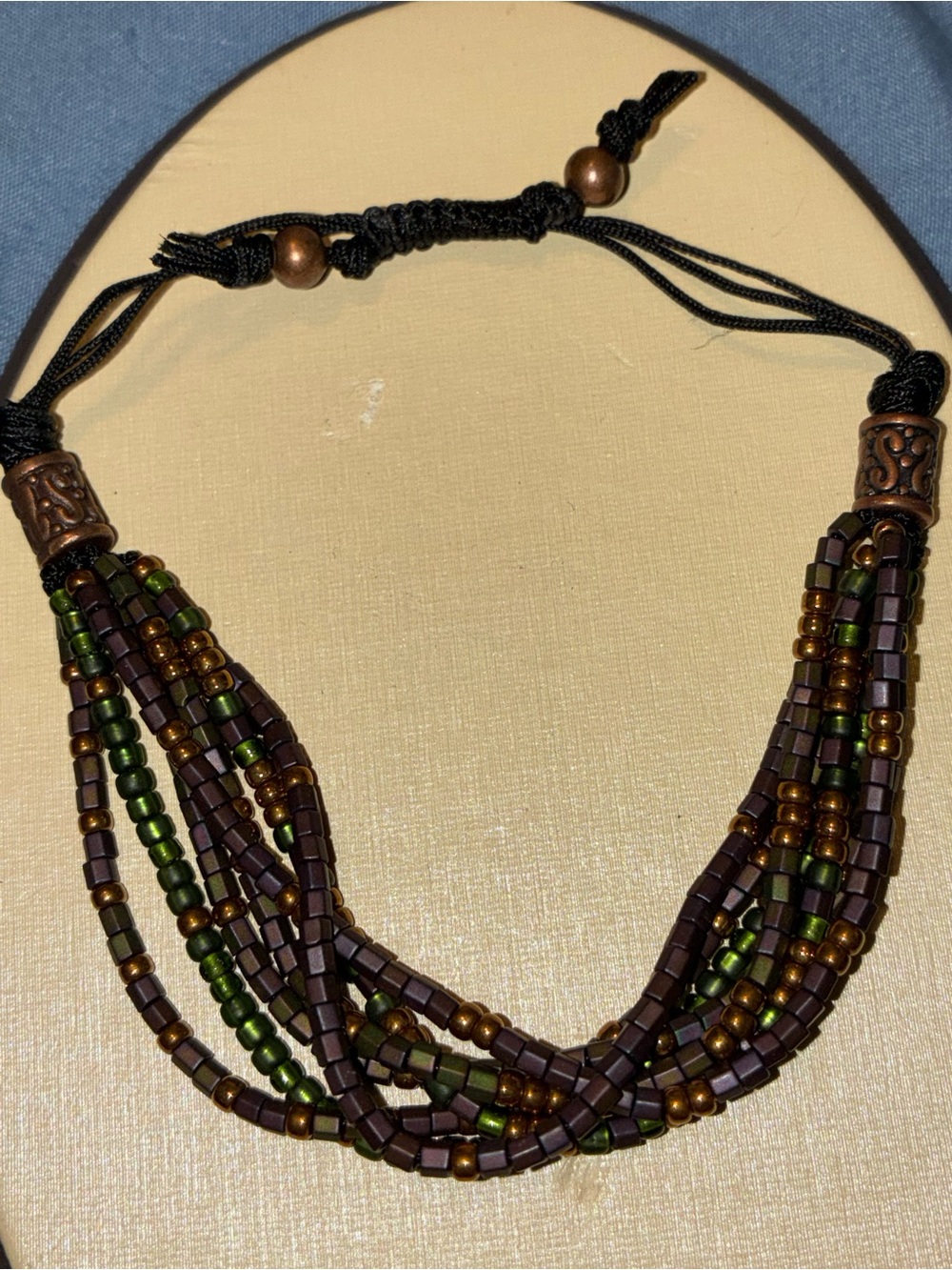 Handcrafted Brown and Green Beaded Multi-Strand bracelet